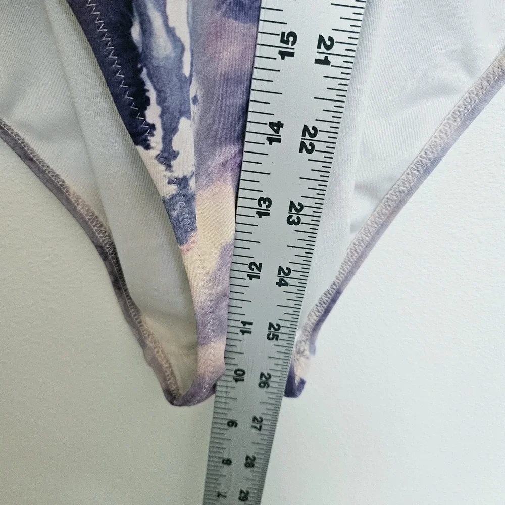 PINK Victorias Secret Swimsuit Small Lace-Up Scoop Back One Piece Purple Tie Dye